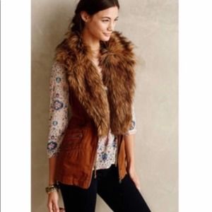 Anthropologie Hei Hei Tan Faux Fur Collar Vest